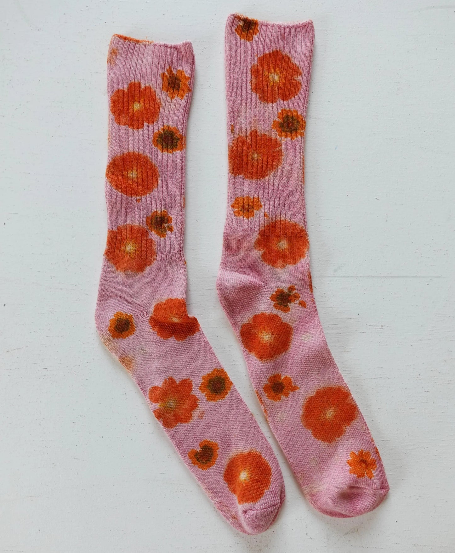 Hand-dyed Color Block Flower Power Socks