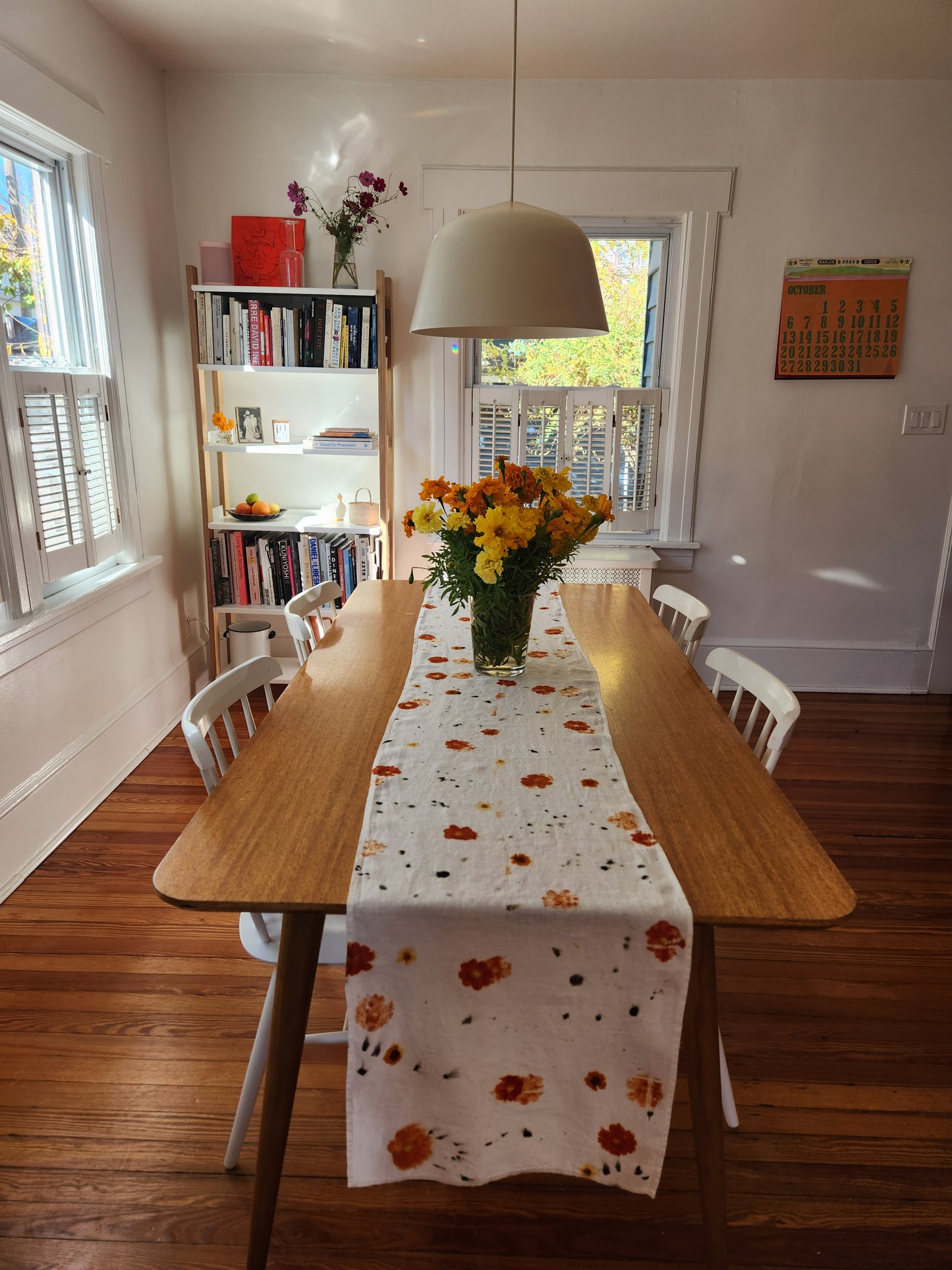 Flower-Printed Linen Table Runner