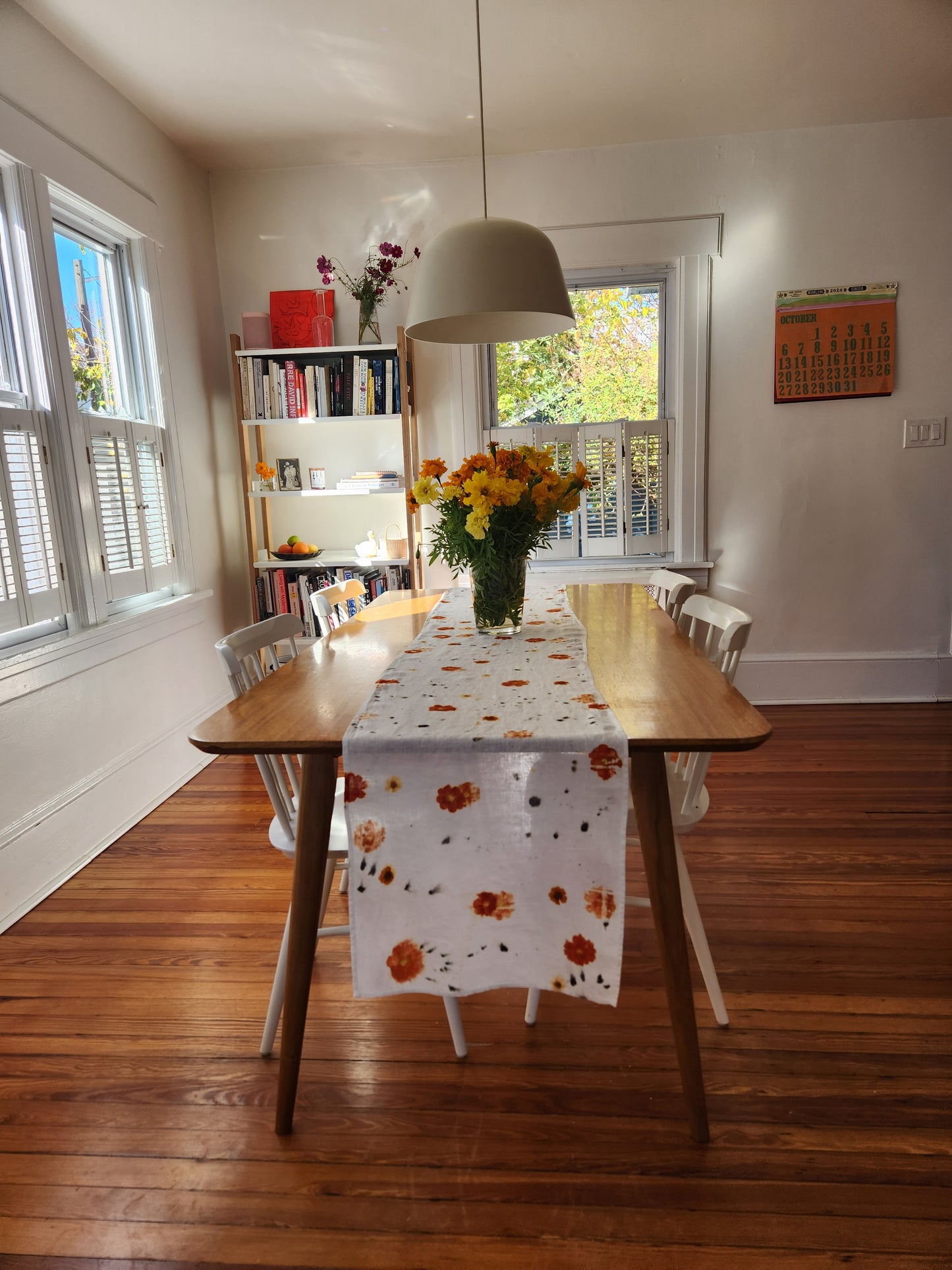 Flower-Printed Linen Table Runner