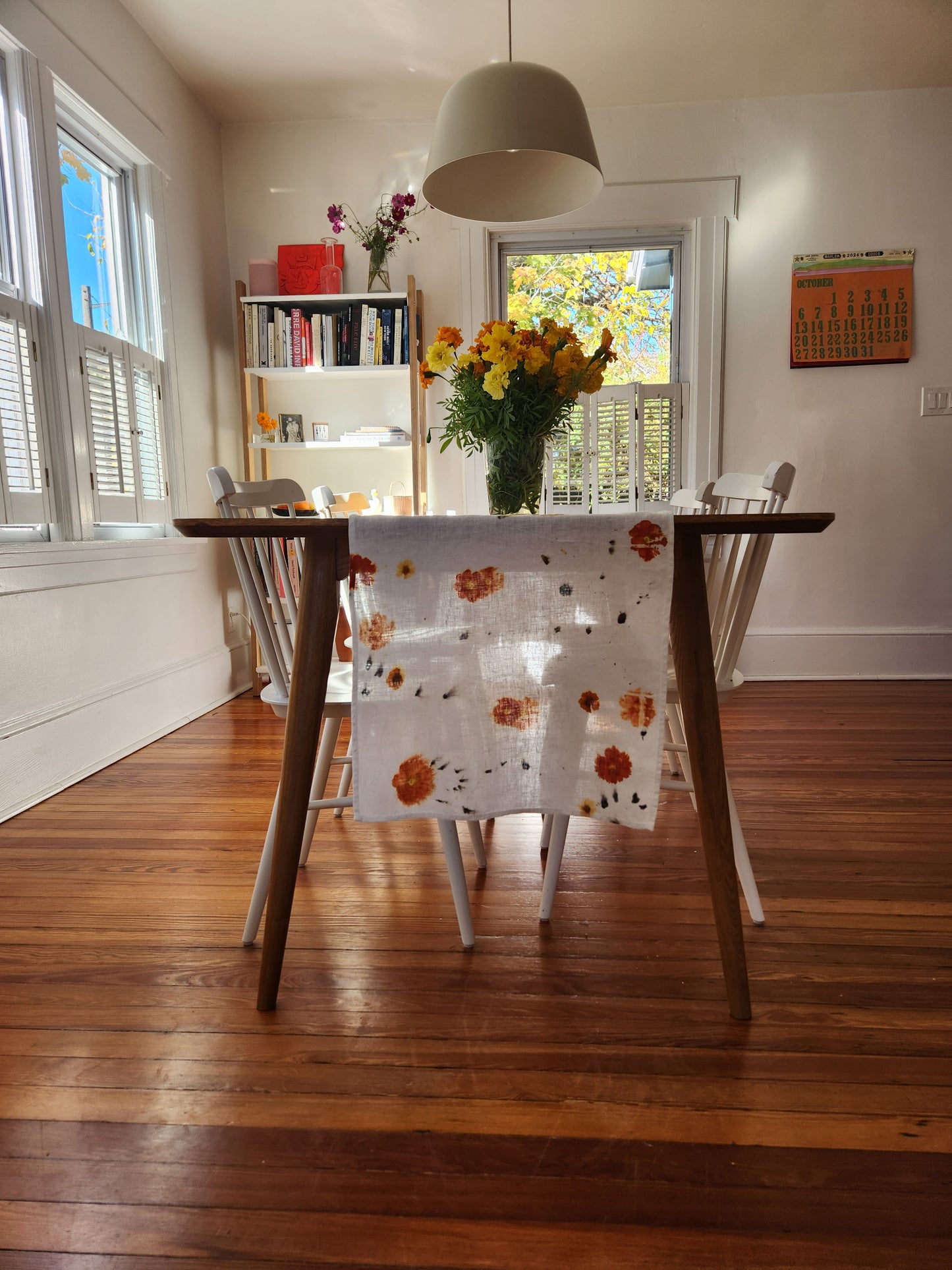 Flower-Printed Linen Table Runner