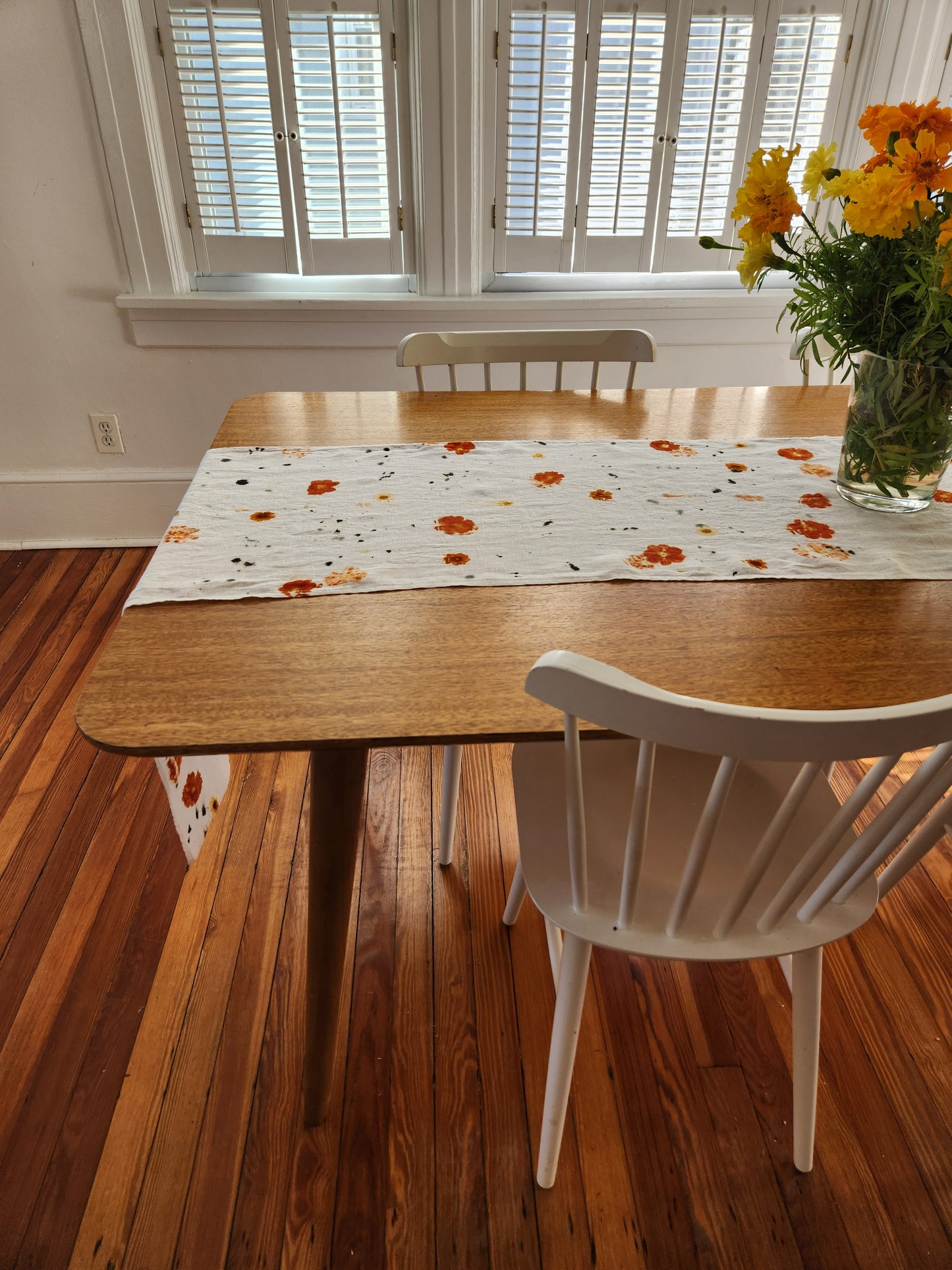 Flower-Printed Linen Table Runner