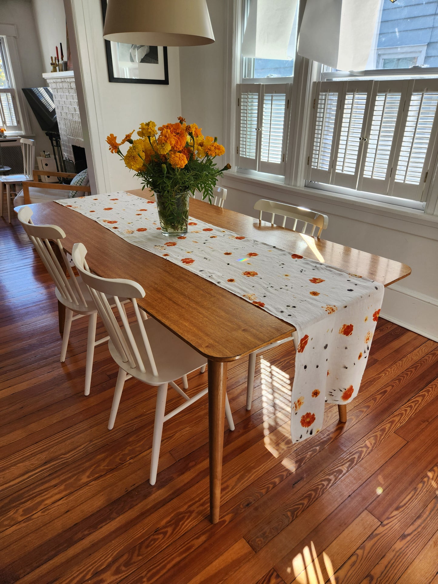 Flower-Printed Linen Table Runner