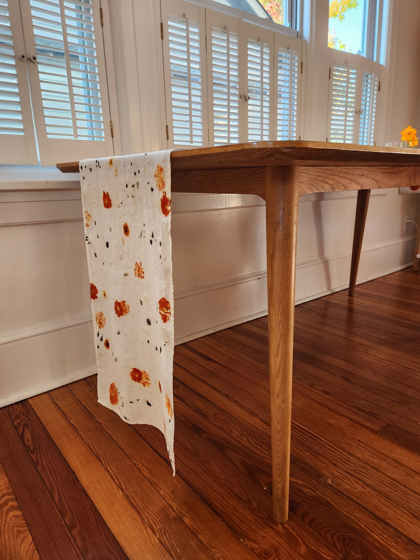 Flower-Printed Linen Table Runner