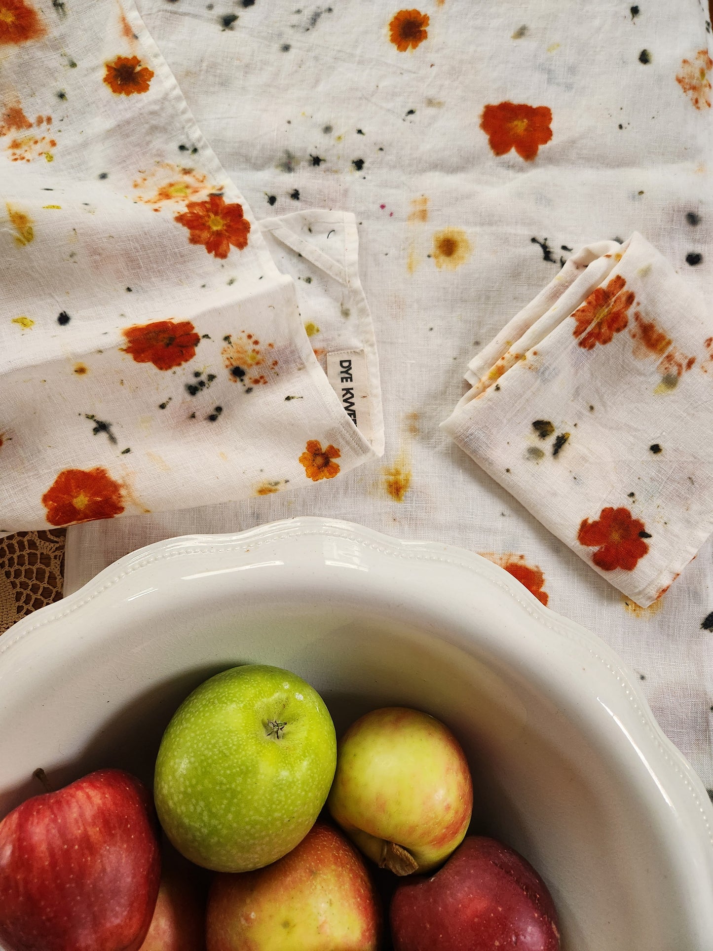 Flower-Printed Linen Table Runner