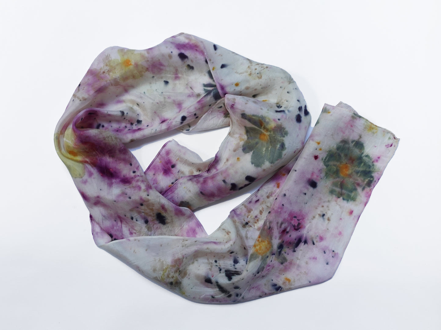 Mixed Floral Print Botanically Dyed Silk Oblong Scarf