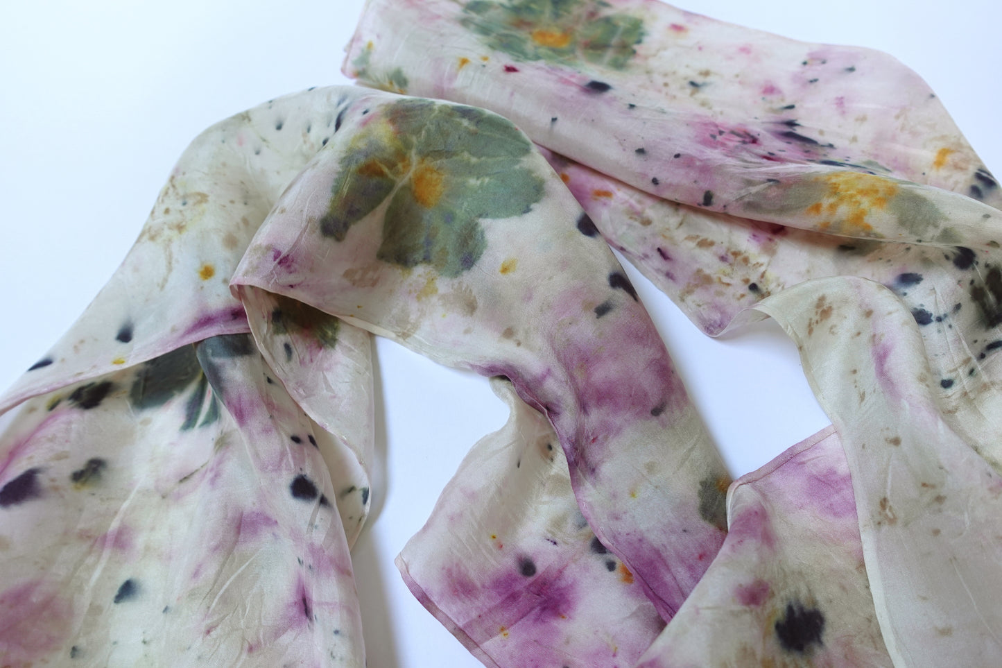 Mixed Floral Print Botanically Dyed Silk Oblong Scarf