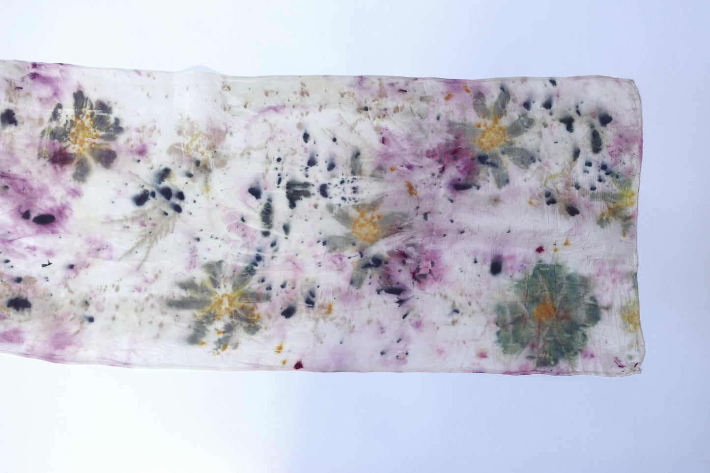 Mixed Floral Print Botanically Dyed Silk Oblong Scarf