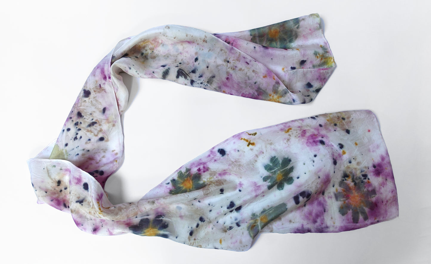 Mixed Floral Print Botanically Dyed Silk Oblong Scarf