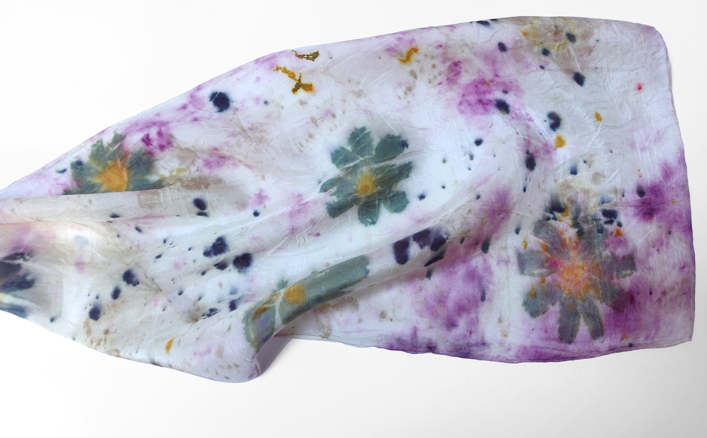 Mixed Floral Print Botanically Dyed Silk Oblong Scarf