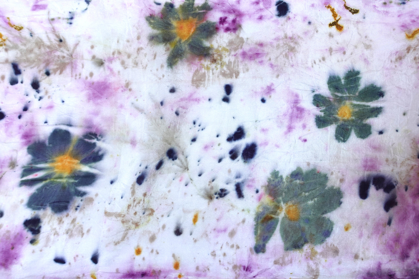 Mixed Floral Print Botanically Dyed Silk Oblong Scarf