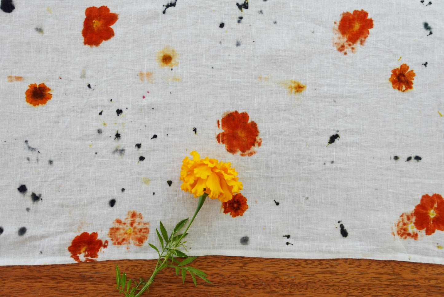 Flower-Printed Linen Table Runner