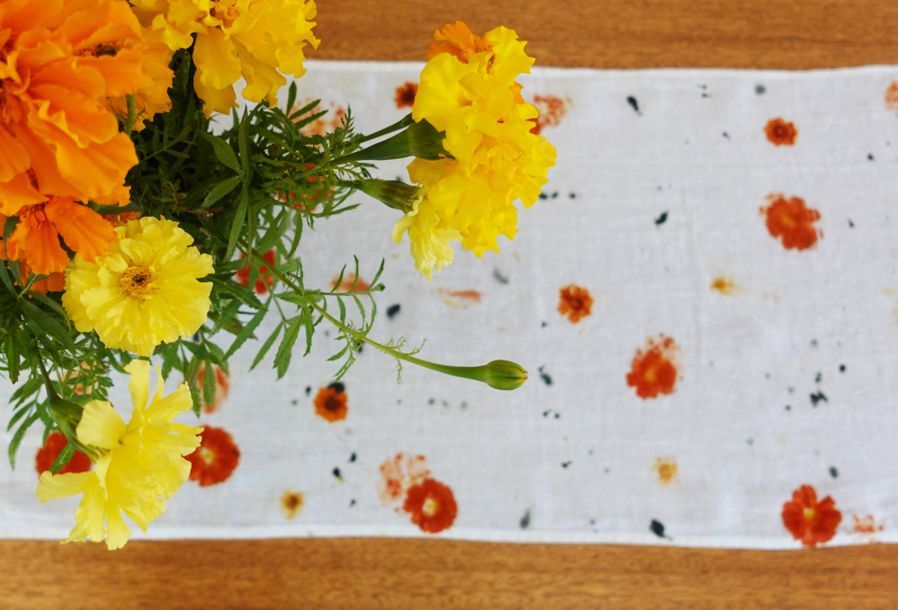 Flower-Printed Linen Table Runner